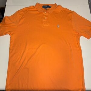 Polo by Ralph Lauren Vibrant Orange Polo Shirt Light Blue Logo Size Medium